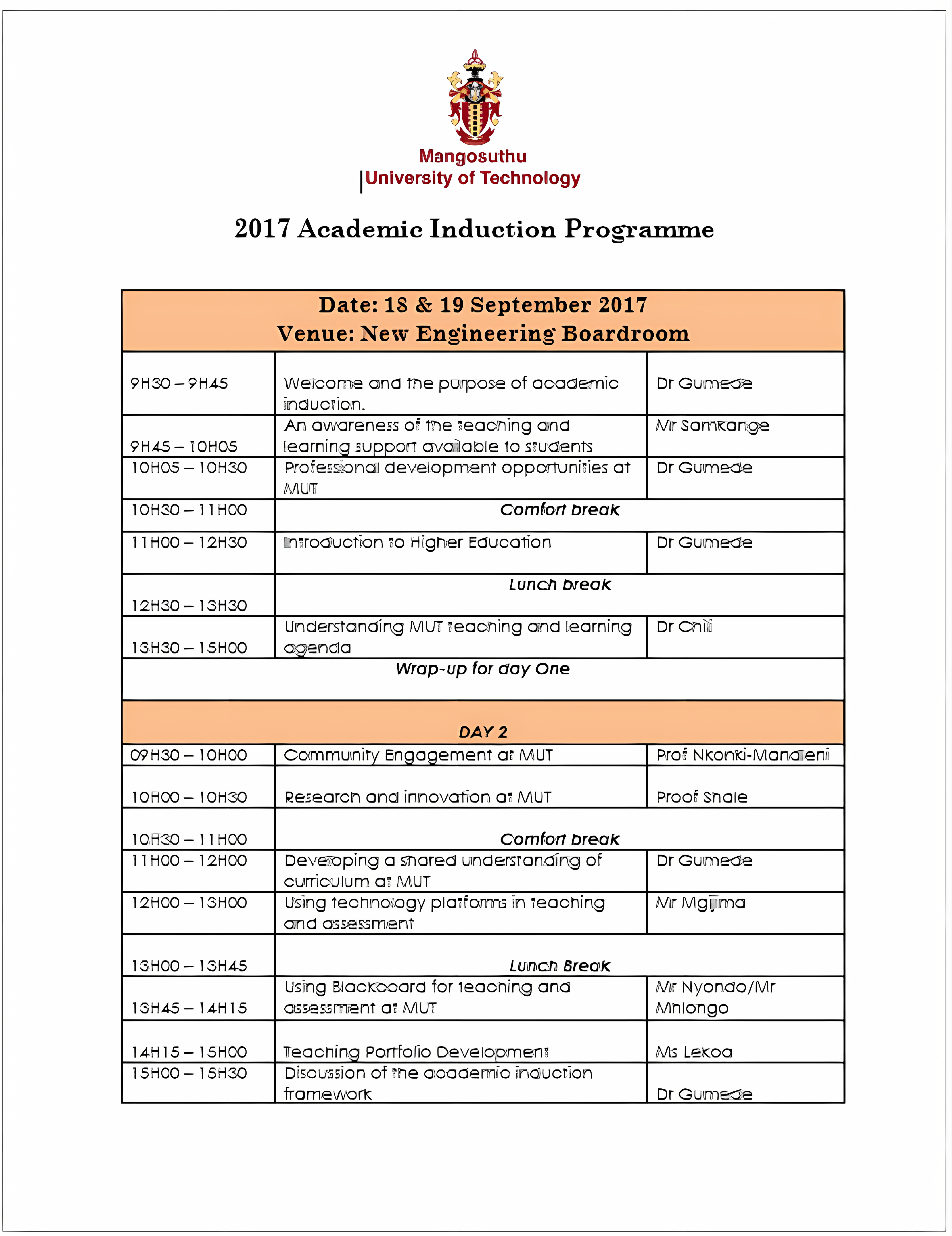 This is an image of an acadmeic induction programme