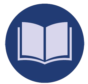 open book within a dark blue circle