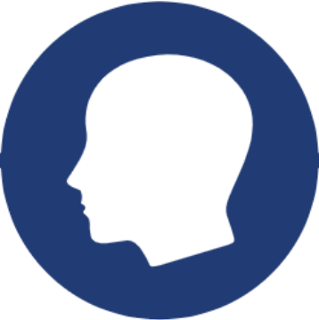 human head inside dark blue circle